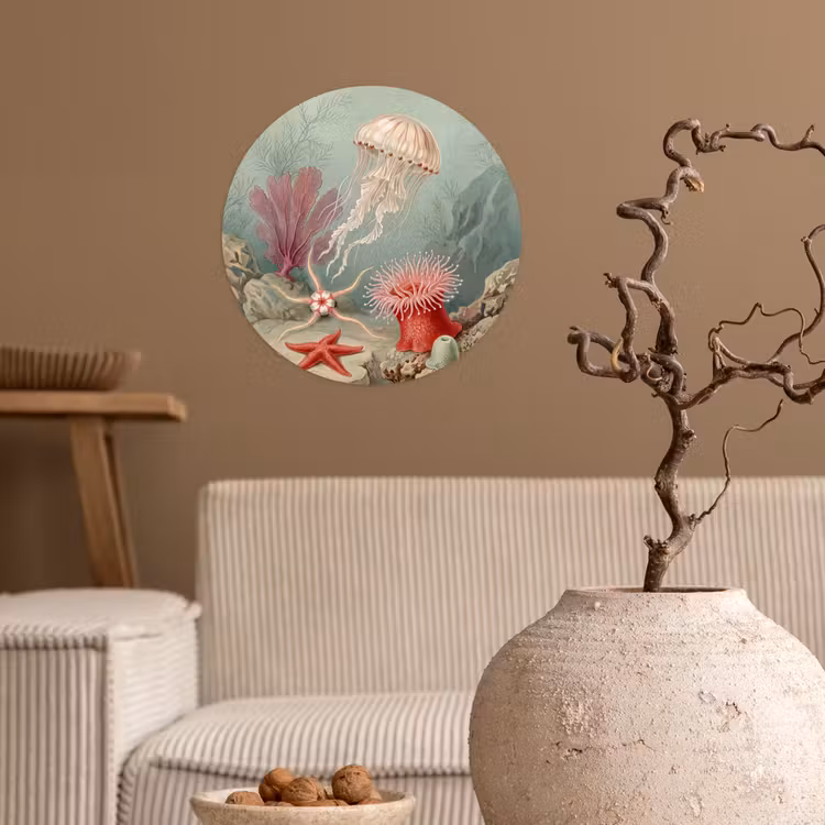 Behangcirkel - Zeeleven - Kwal - Onderwater - Illustratie - Beige — 2