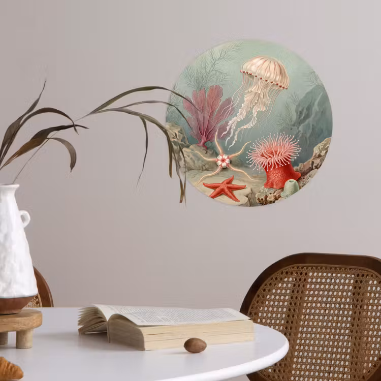 Behangcirkel - Zeeleven - Kwal - Onderwater - Illustratie - Beige — 4