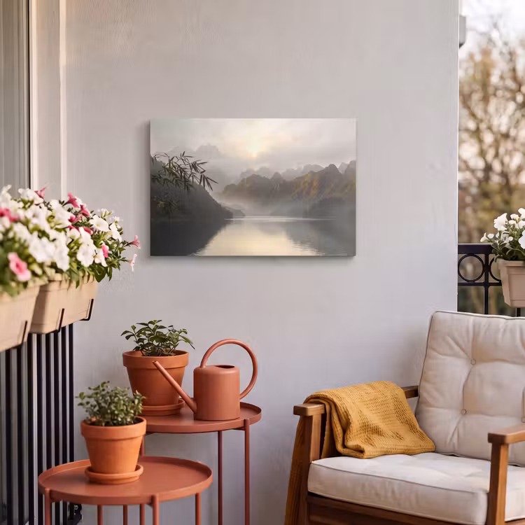 Buiten canvas - Bergen - Water - Mist - Natuur - Landschap — 3