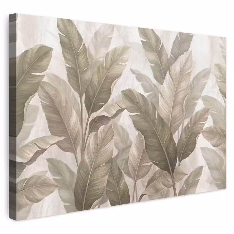 Buiten canvas - Bladeren - Tropisch - Natuur - Abstract - Beige — 1