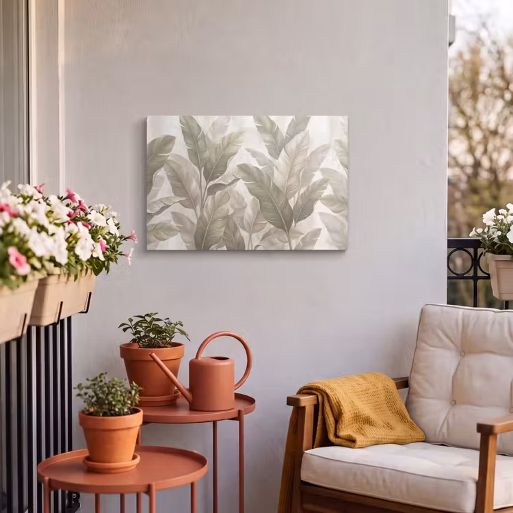 Buiten canvas - Bladeren - Tropisch - Natuur - Abstract - Beige — 4