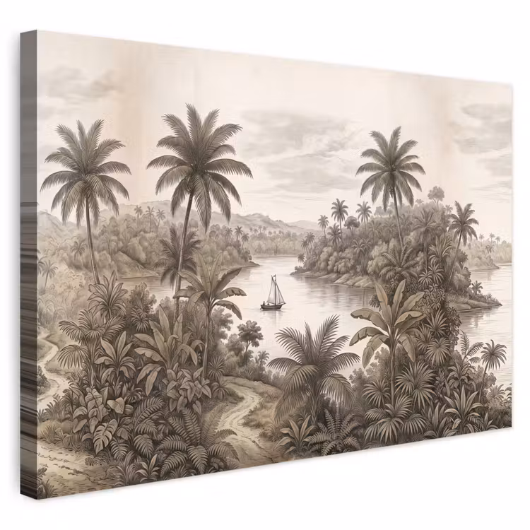Buiten canvas - Landschap - Rivier - Boot - Tropisch - Vintage — 1