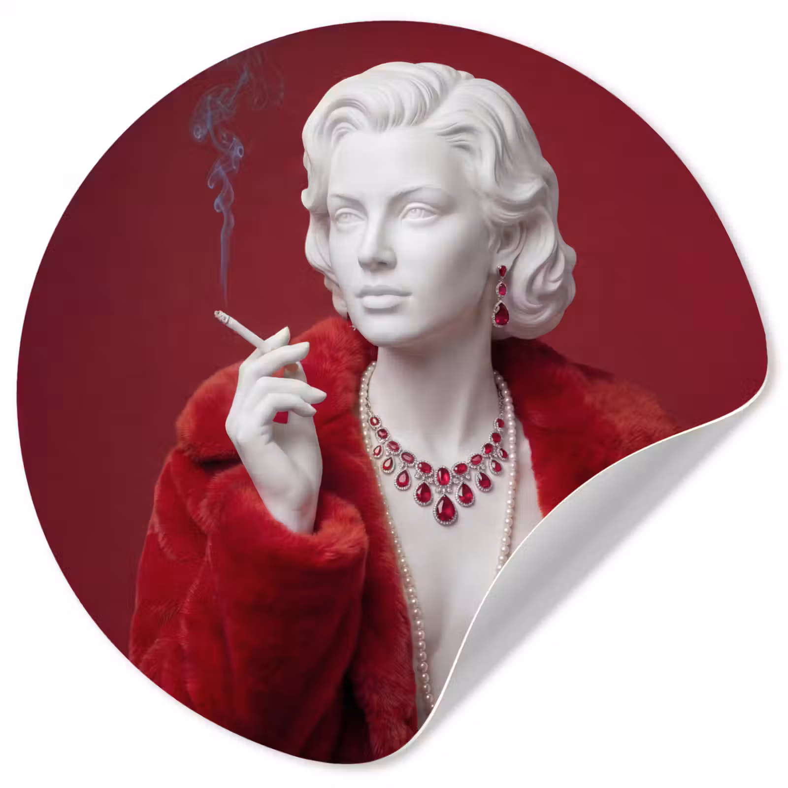 Behangcirkel - Vrouw - Bontjas - Mode - Klassiek - Rood — 1