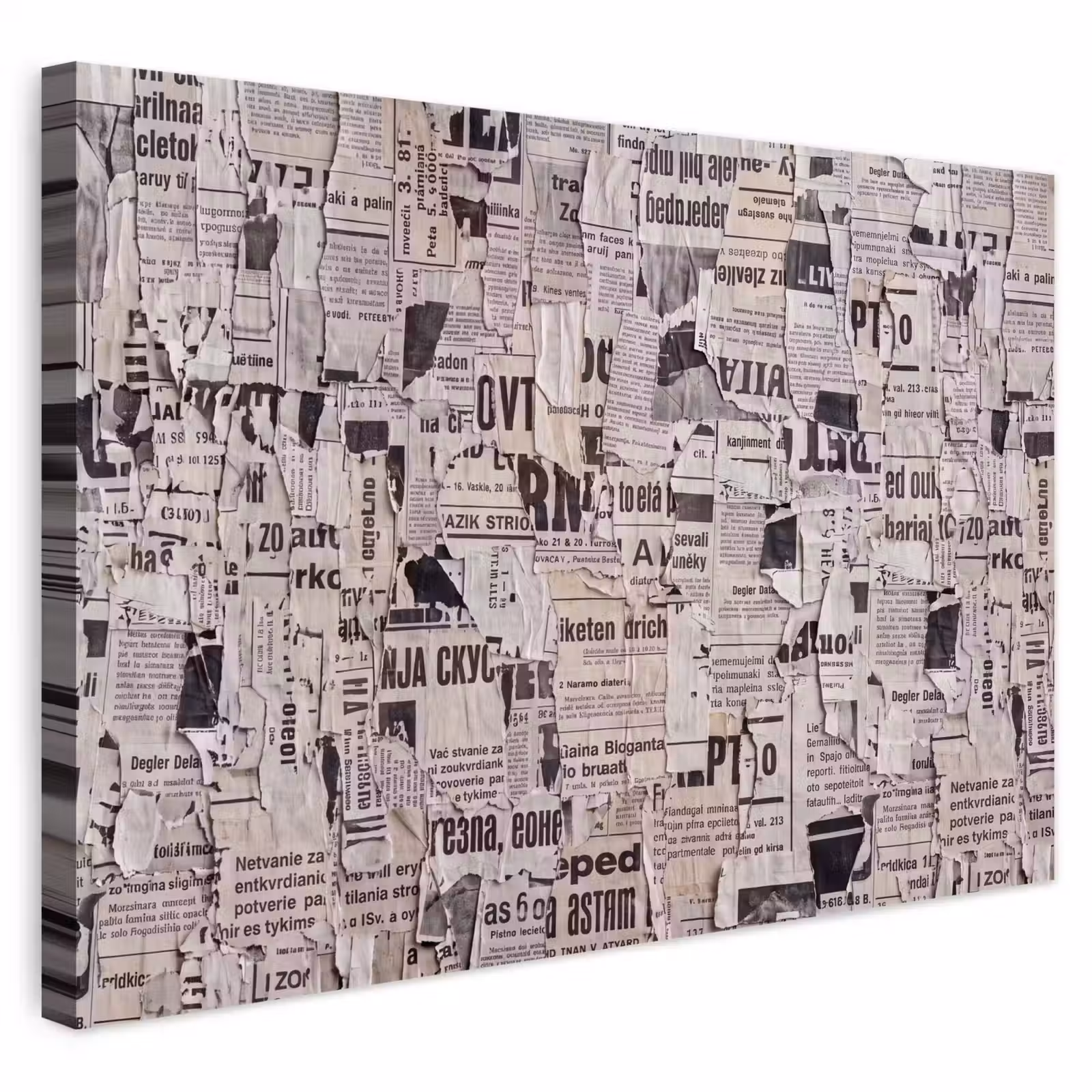 Buiten canvas - Krant - Gescheurd - Textuur - Abstract - Zwart-wit — 1