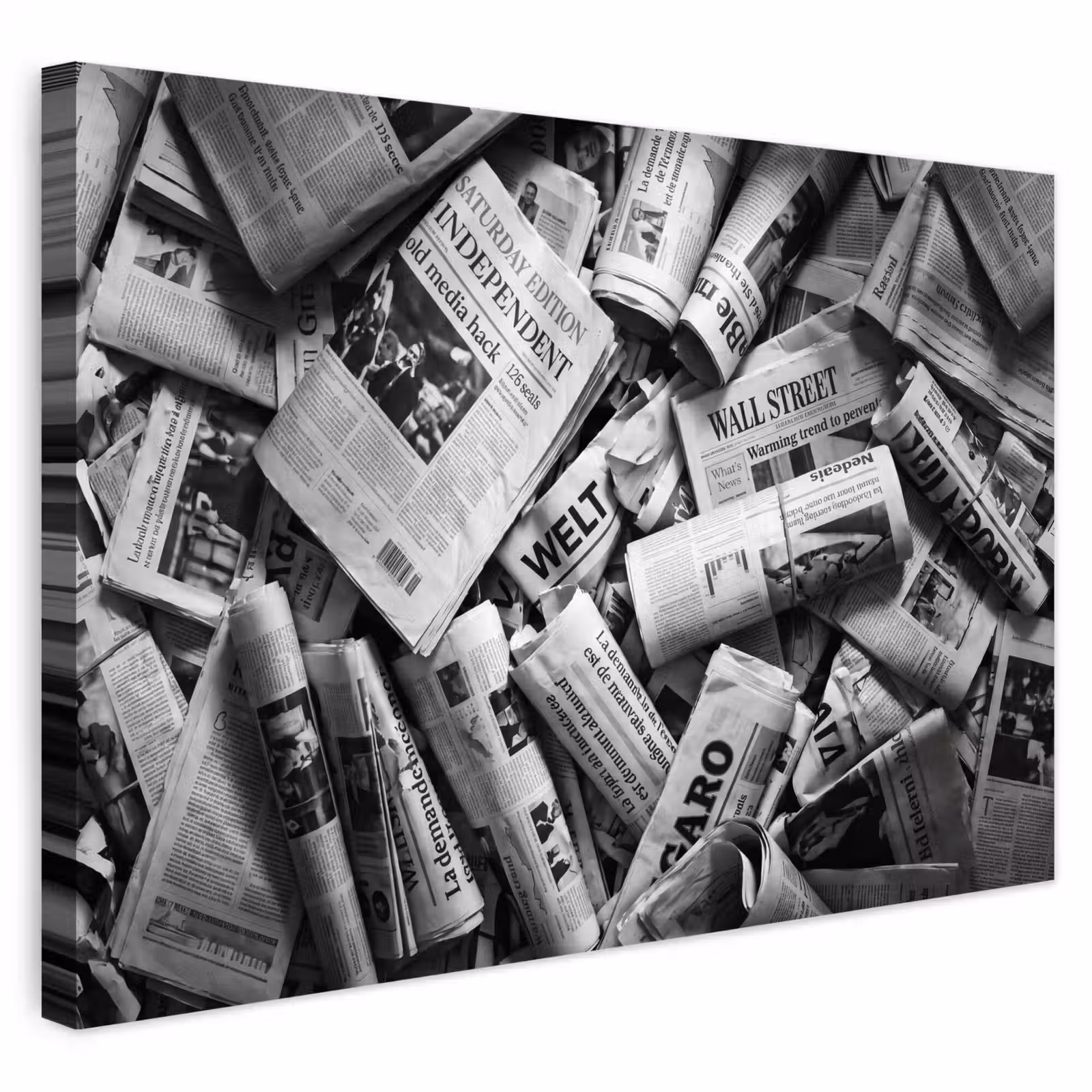 Buiten canvas - Krant - Stapel - Nieuws - Zwart-wit — 1