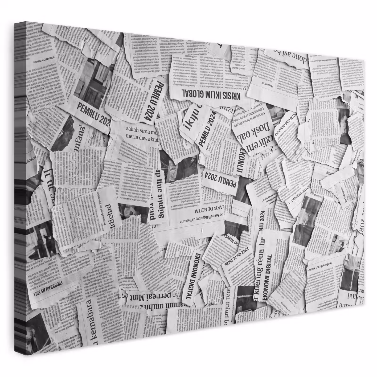 Buiten canvas - Krant - Versnipperd - Textuur - Zwart-wit - Abstract — 1