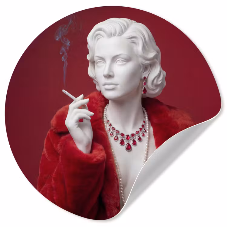 Behangcirkel - Vrouw - Bontjas - Mode - Klassiek - Rood — 1