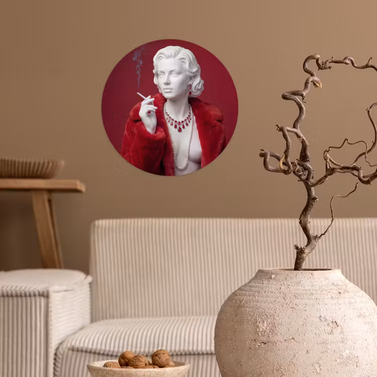 Behangcirkel - Vrouw - Bontjas - Mode - Klassiek - Rood — 2