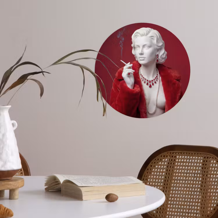 Behangcirkel - Vrouw - Bontjas - Mode - Klassiek - Rood — 4