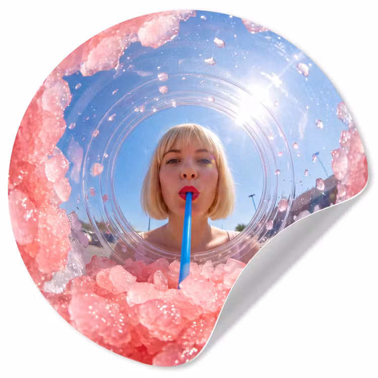 Behangcirkel - Vrouw - Drank - Zomer - Roze - Blauw — 1