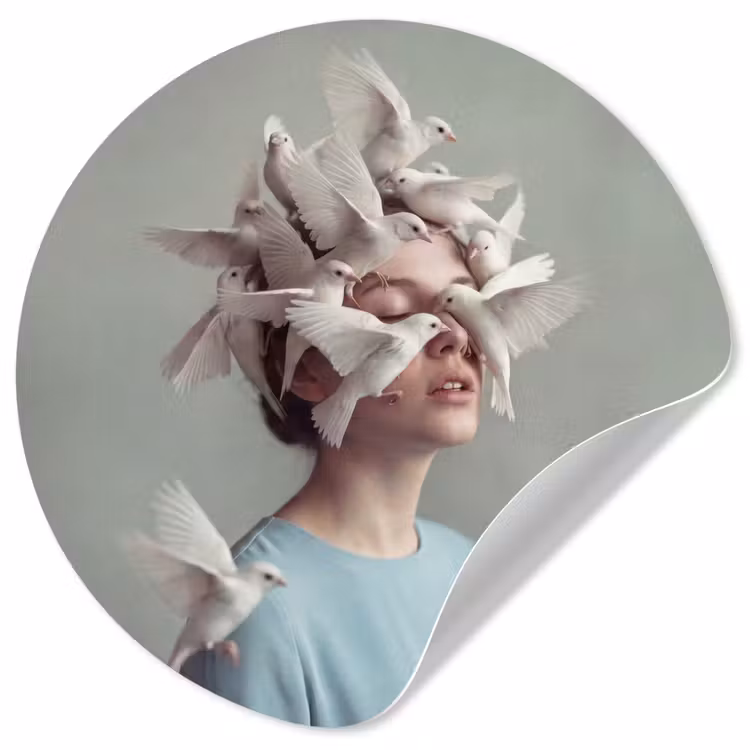 Behangcirkel - Vrouw - Vogels - Abstract - Modern - Wit — 1