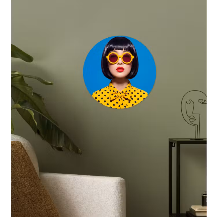 Behangcirkel - Vrouw - Zonnebril - Pop Art - Portret - Geel — 3