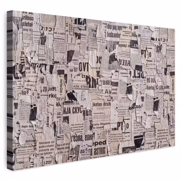 Buiten canvas - Krant - Gescheurd - Textuur - Abstract - Zwart-wit — 1