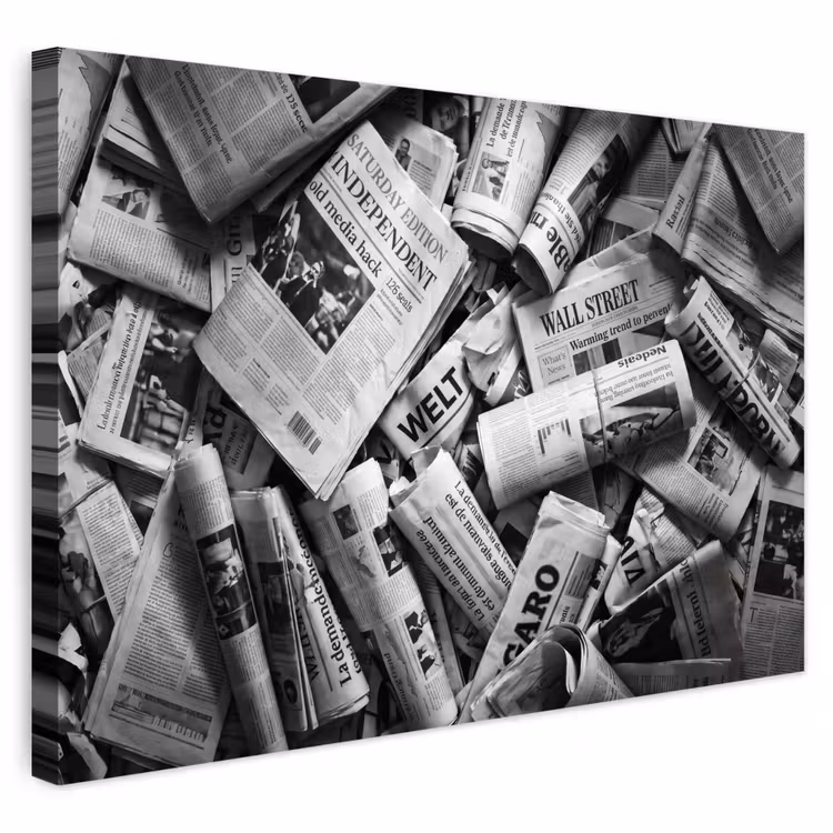 Buiten canvas - Krant - Stapel - Nieuws - Zwart-wit — 1