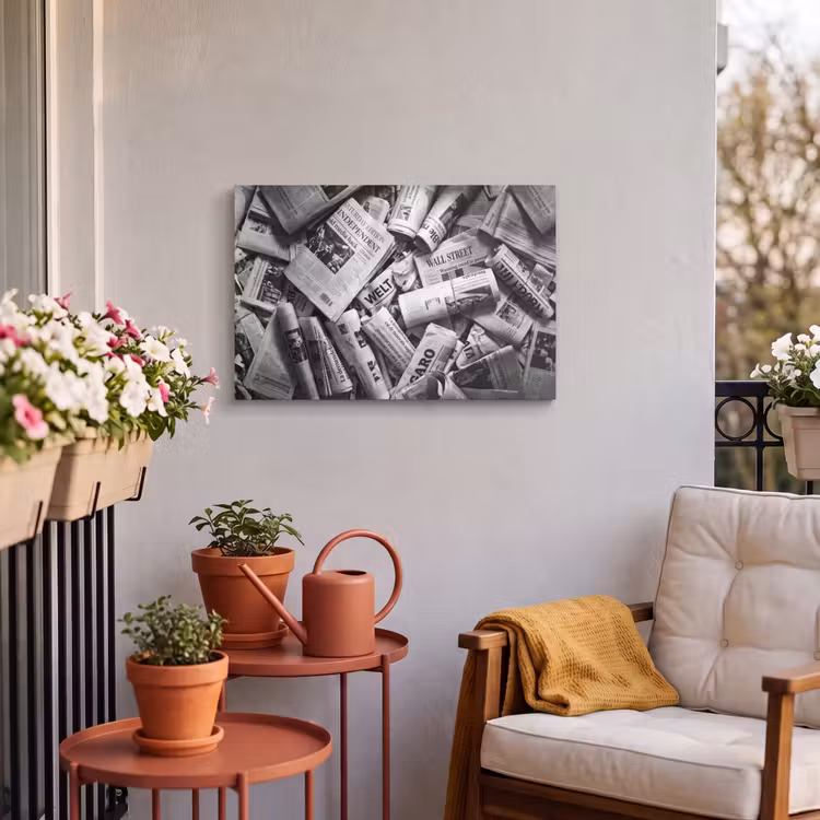Buiten canvas - Krant - Stapel - Nieuws - Zwart-wit — 4