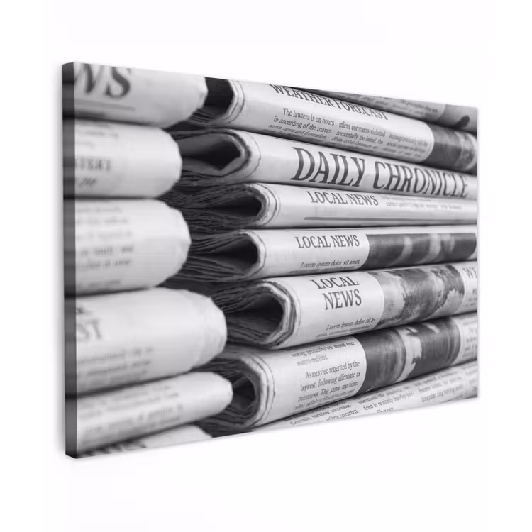 Buiten canvas - Krant - Stapel - Nieuws - Zwart-wit - Media — 1