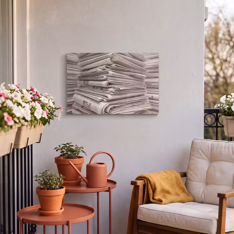 Buiten canvas - Kranten - Stapel - Nieuws - Vintage - Beige — 3