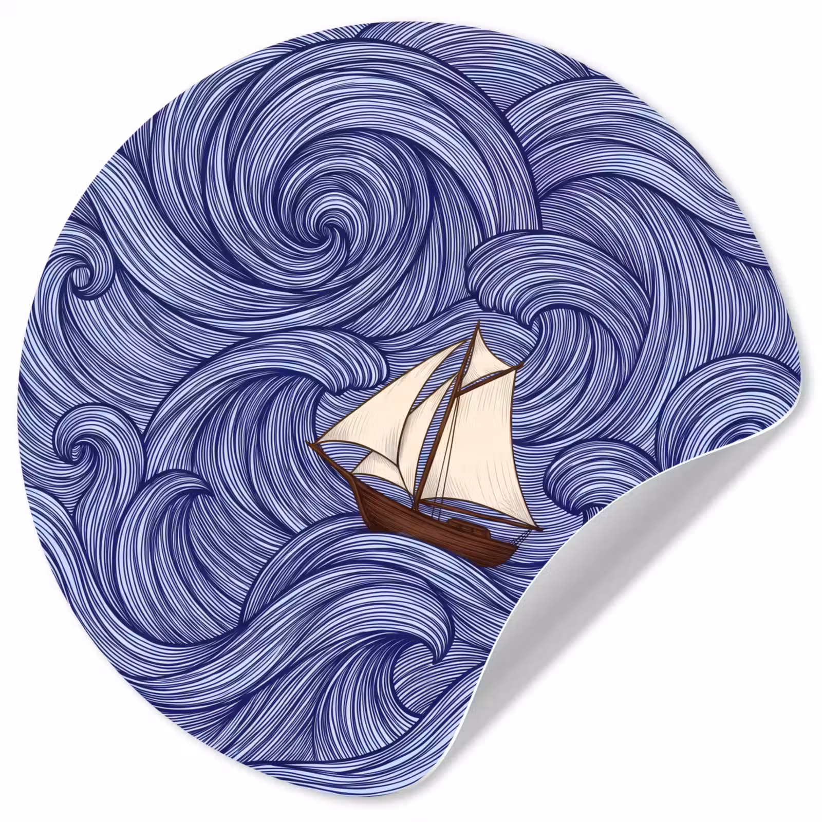 Behangcirkel - Schip - Golven - Zee - Illustratie - Blauw — 1