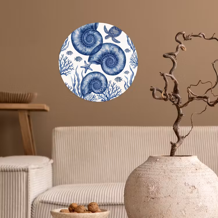 Behangcirkel - Schelp - Spiraal - Zeeleven - Aquarel - Blauw — 2