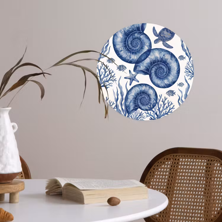 Behangcirkel - Schelp - Spiraal - Zeeleven - Aquarel - Blauw — 4