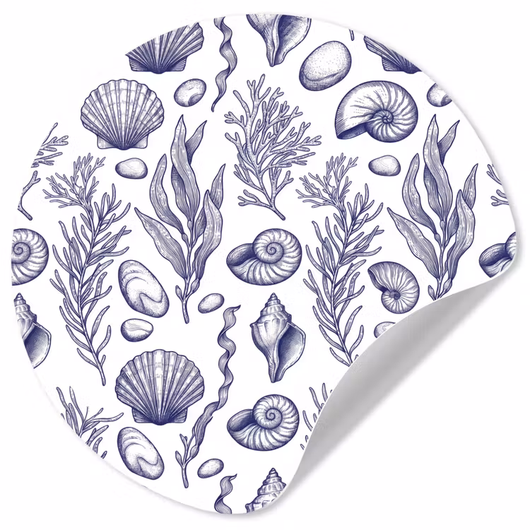 Behangcirkel - Schelpen - Zeewier - Oceaan - Illustratie - Blauw — 1