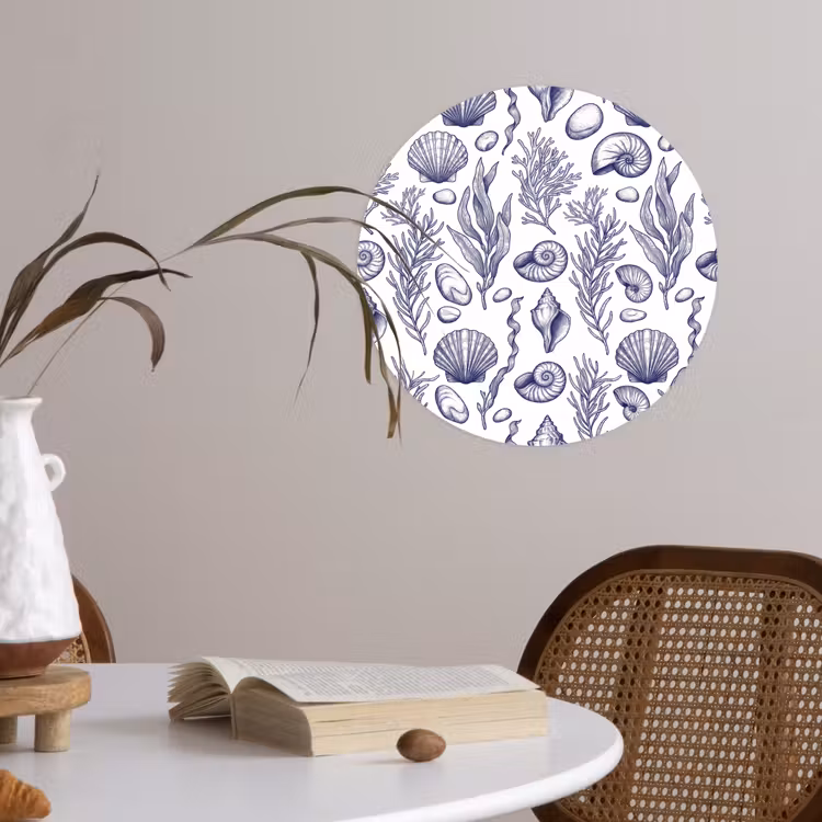 Behangcirkel - Schelpen - Zeewier - Oceaan - Illustratie - Blauw — 4