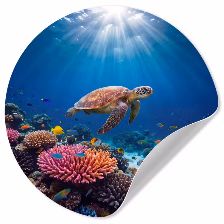 Behangcirkel - Schildpad - Koraalrif - Oceaan - Dieren - Blauw — 1