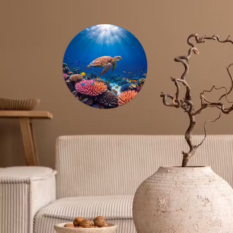 Behangcirkel - Schildpad - Koraalrif - Oceaan - Dieren - Blauw — 2