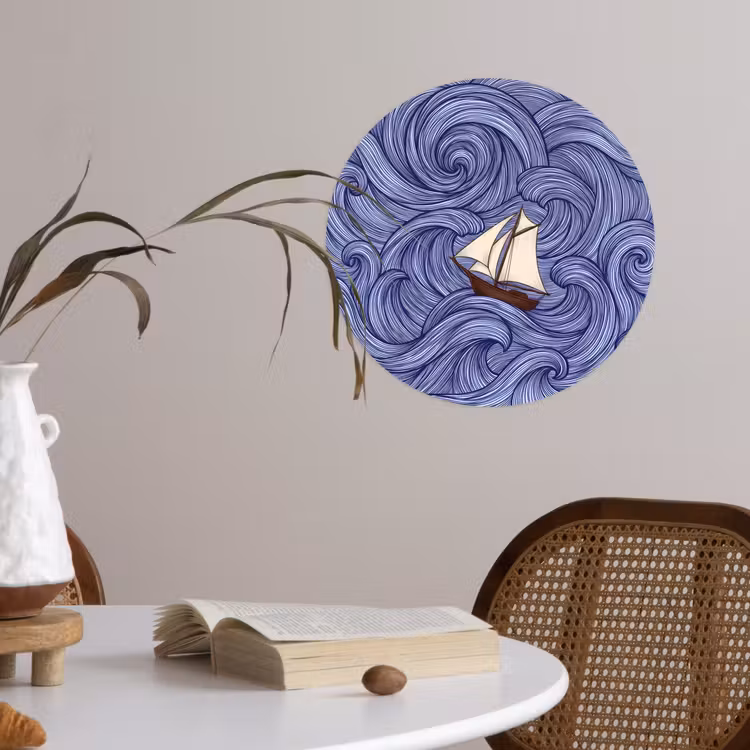Behangcirkel - Schip - Golven - Zee - Illustratie - Blauw — 4