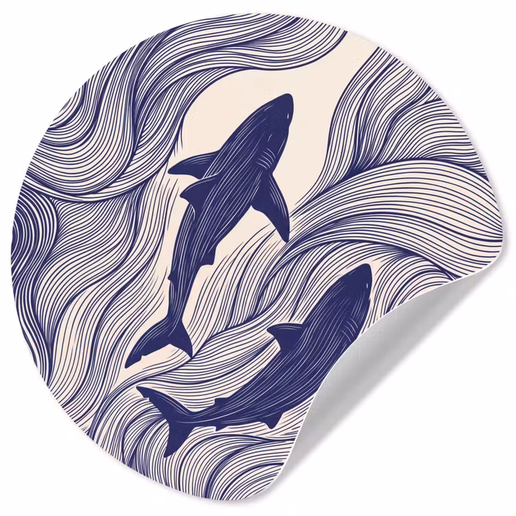 Behangcirkel - Vis - Oceaan - Lijntekening - Blauw - Dieren — 1