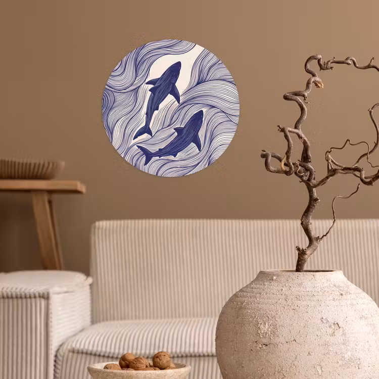 Behangcirkel - Vis - Oceaan - Lijntekening - Blauw - Dieren — 2