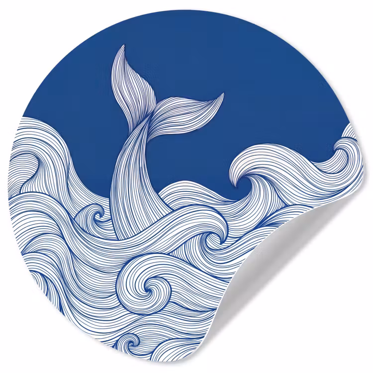 Behangcirkel - Walvis - Staart - Golven - Lijntekening - Blauw — 1