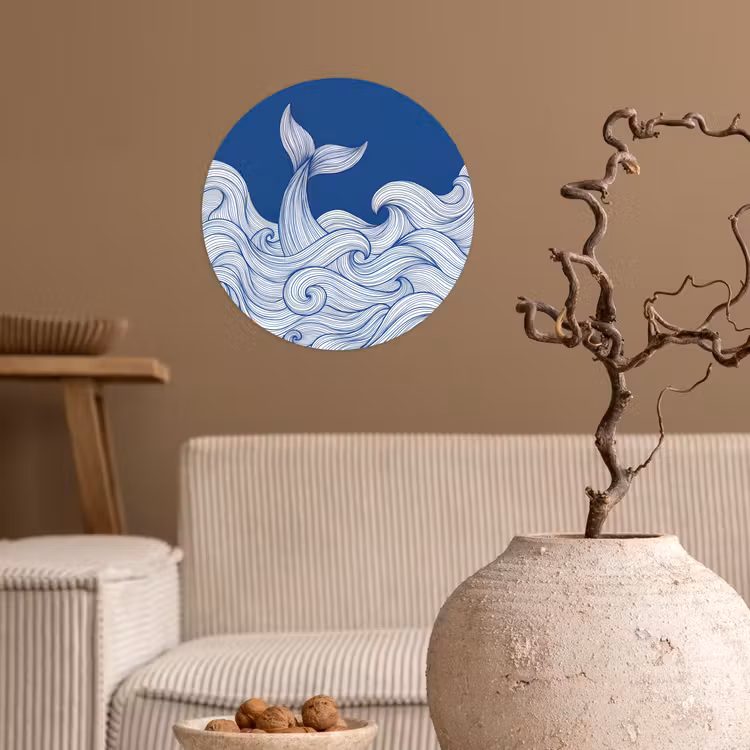 Behangcirkel - Walvis - Staart - Golven - Lijntekening - Blauw — 2