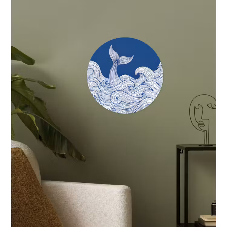 Behangcirkel - Walvis - Staart - Golven - Lijntekening - Blauw — 3