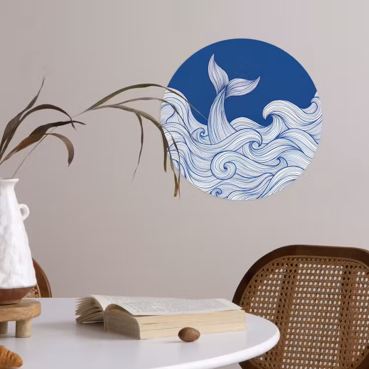 Behangcirkel - Walvis - Staart - Golven - Lijntekening - Blauw — 4