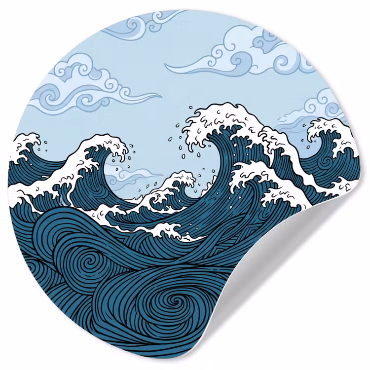 Behangcirkel - Zee - Golven - Japans - Natuur - Blauw — 1