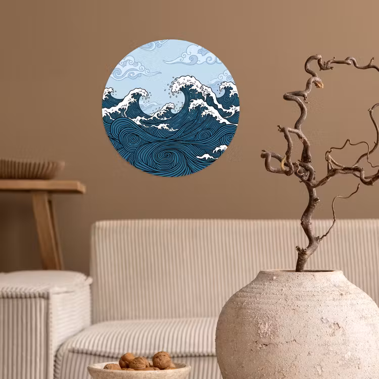 Behangcirkel - Zee - Golven - Japans - Natuur - Blauw — 2