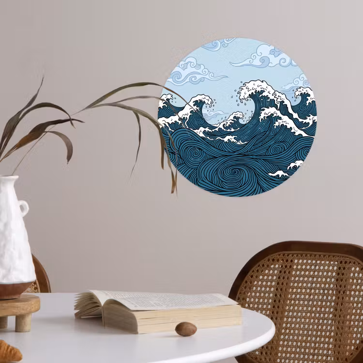 Behangcirkel - Zee - Golven - Japans - Natuur - Blauw — 4