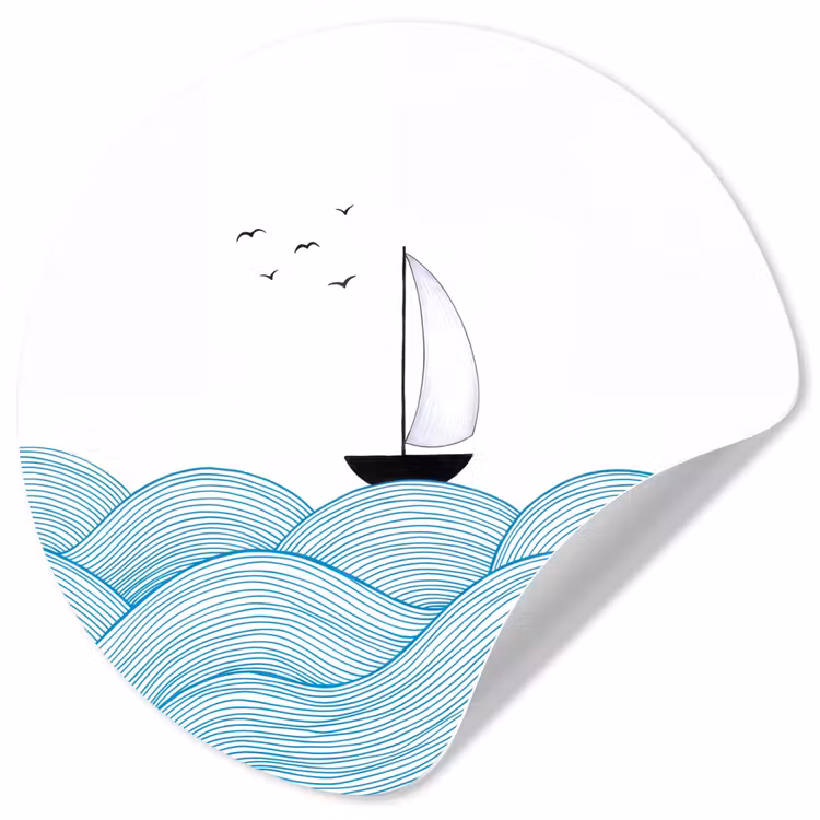 Behangcirkel - Zeilboot - Golven - Zee - Illustratie - Blauw — 1