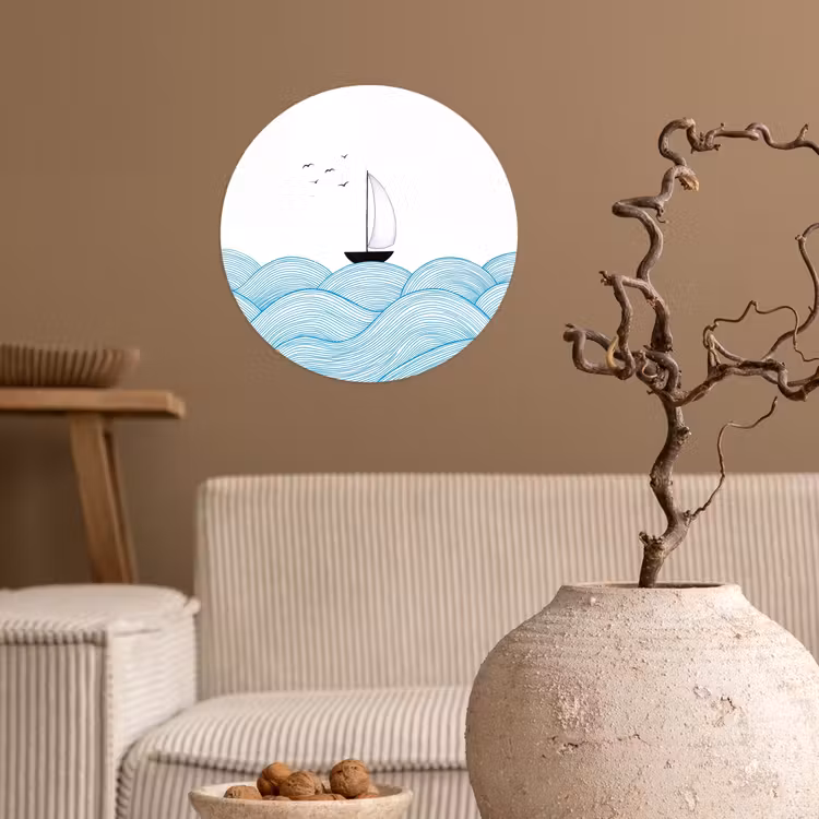 Behangcirkel - Zeilboot - Golven - Zee - Illustratie - Blauw — 2