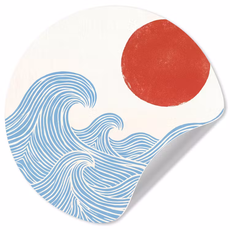 Behangcirkel - Zon - Golven - Oceaan - Abstract - Rood — 1