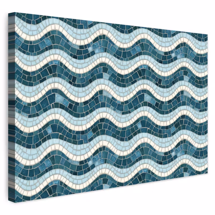 Buiten canvas - Blauw - Wit - Mozaïek - Golvend — 1