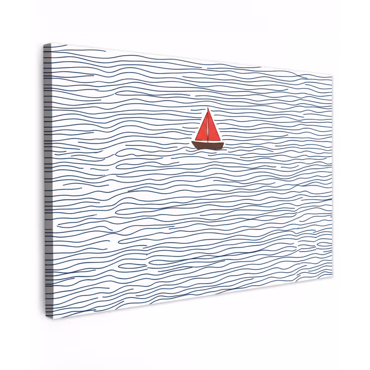 Buiten canvas - Boot - Water - Rood - Illustratie - Minimalistisch — 1