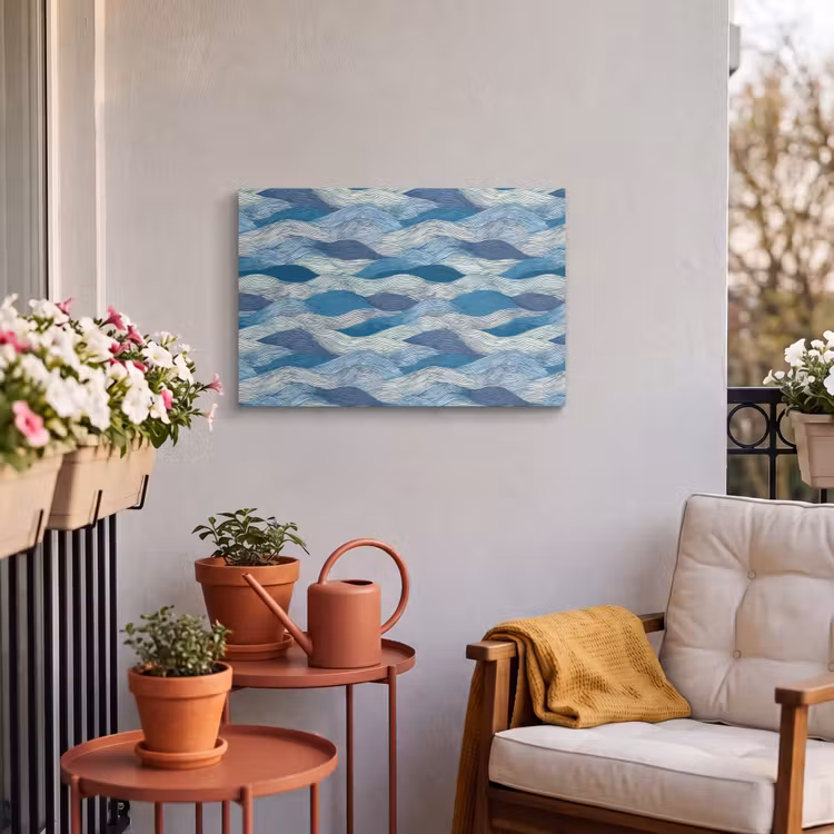 Buiten canvas - Getekend - Blauw - Wit - Golvend - Streepjes — 4