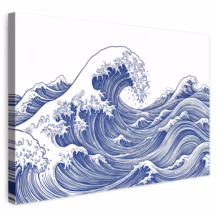 Buiten canvas - Golf - Japans - Zee - Illustratie - Blauw — 1