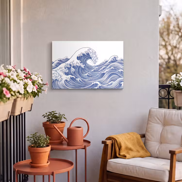 Buiten canvas - Golf - Japans - Zee - Illustratie - Blauw — 4