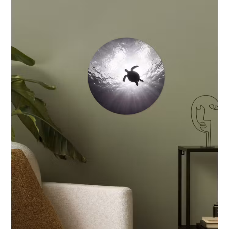 Behangcirkel - Schildpad - Onderwater - Lichtstralen - Oceaan - Zwart-wit — 3