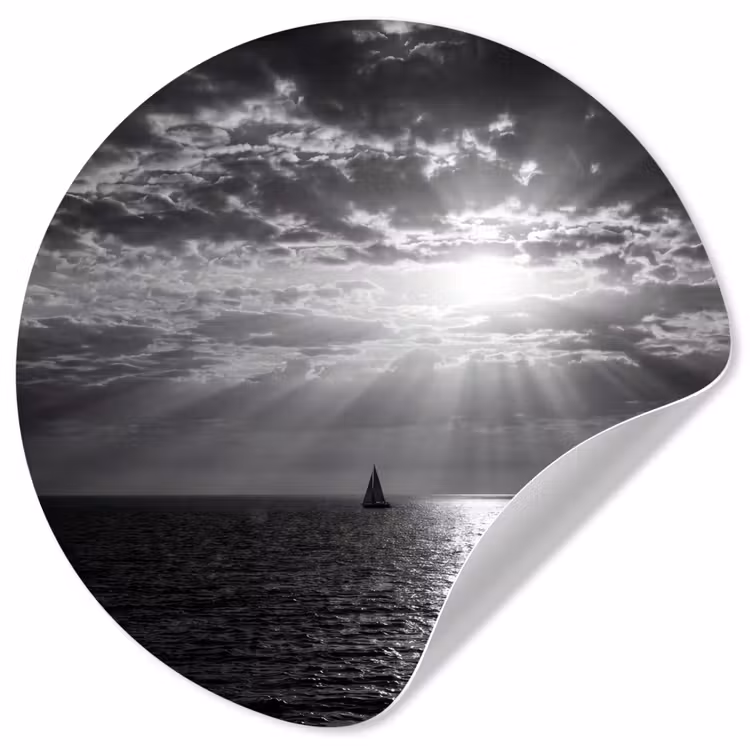 Behangcirkel - Water - Boot - Lucht - Natuur - Zwart-wit — 1