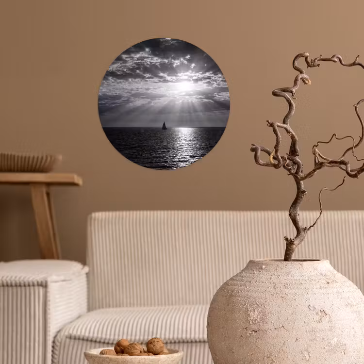Behangcirkel - Water - Boot - Lucht - Natuur - Zwart-wit — 2