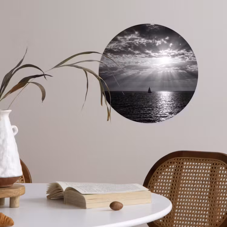 Behangcirkel - Water - Boot - Lucht - Natuur - Zwart-wit — 4